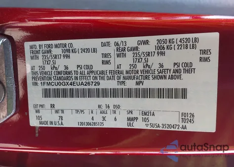 2014 Ford Escape Se из США, поврежденный, VIN 1FMCU0GX4EUA26729